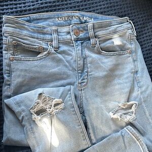 American Eagle Outfitters Women's Light Blue Ripped Skinny Jeans